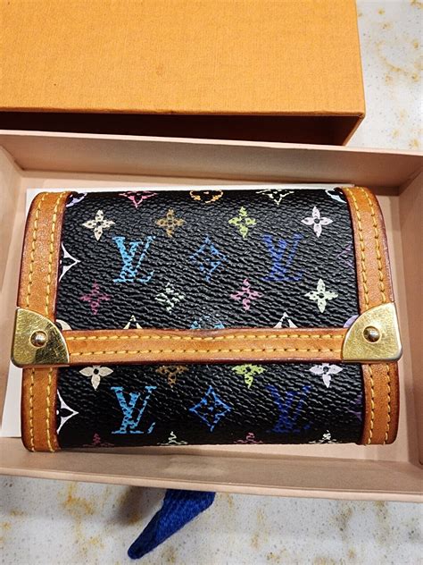 louis vuitton black monogram multicolor porte-monnaie plat wallet